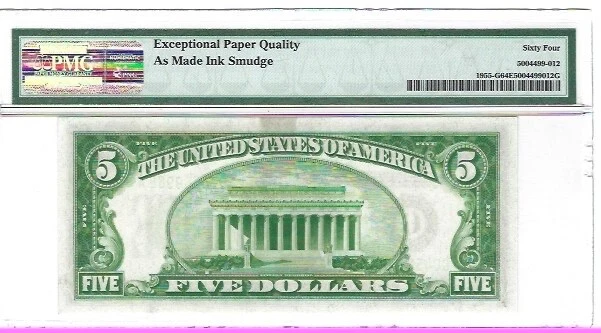 LGS. LIGHT GREEN SEAL. $5 1934 Chicago FRN. Fr. 1955-G. PMG 64 EPQ 2