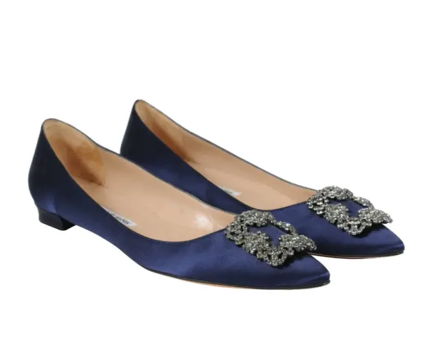 Manolo Blahnik Womens Scorpion Hangisi Flats US 10 EU 40 Blue Crystal Satin Toe