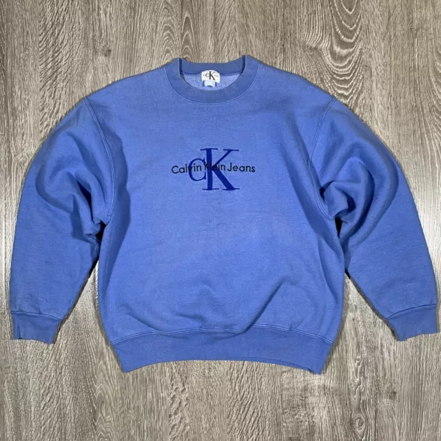 Vintage 90s CK Jeans Calvin Klein Crewneck Sweatshirt Embroidered BLUE MEDIUM