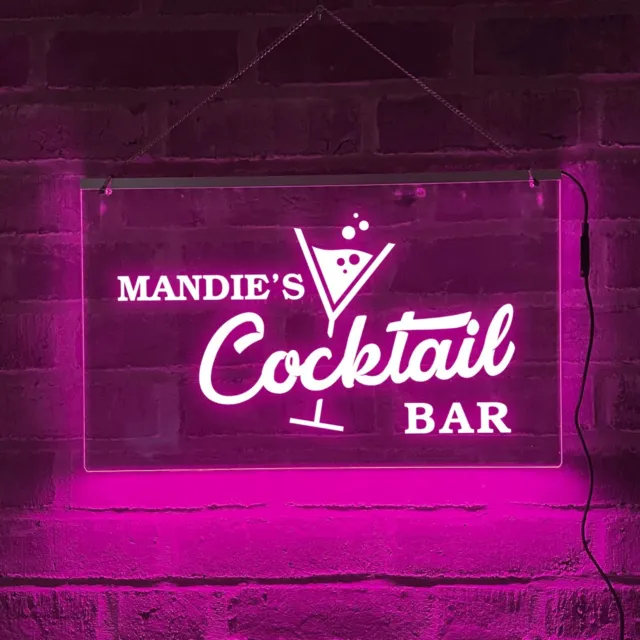 Cocktail Bar LED Neon Sign Personalised Light Up Home Gin Pub Man Cave Sign
