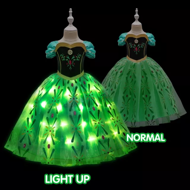 Disney Inspired Frozen Princess Anna Dress Kids Girls Costume LED Lights 3T Up