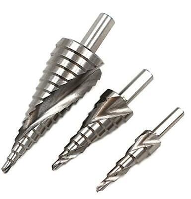 Set of 3 HSS6542 M2 Steel Spiral Groove Step Drill Bit Set for Stainless Steel