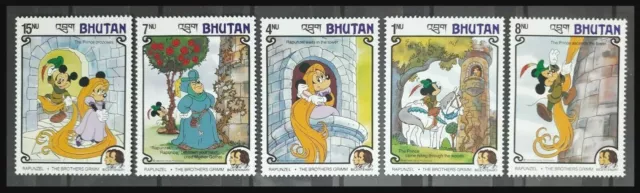 147.BHUTAN 1985 Ensemble / 5 Tampon Disney, Cartoons, Raiponce. MNH