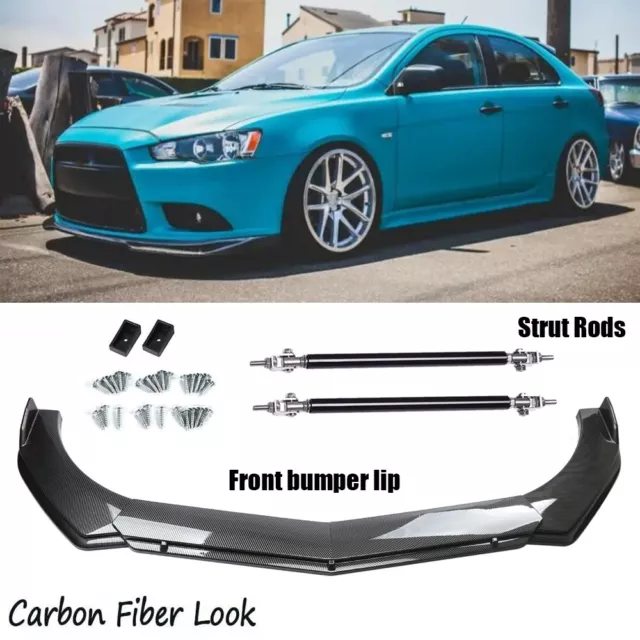 For Mitsubishi Lancer Evo X Carbon Fiber Front Bumper Lip Splitter+Strut Rods
