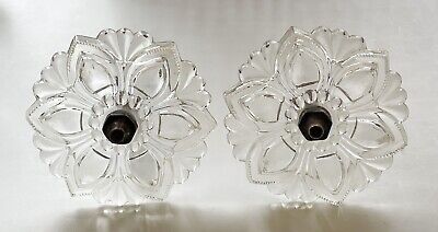 Pair Clear Depression Glass Curtain Tie Back Floral Flower Original Hardware 4"