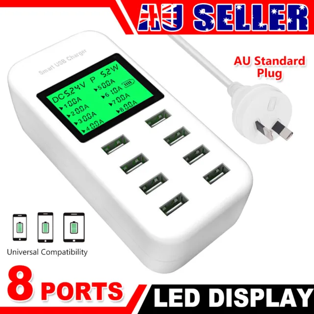 USB Charging Station 8-ports AC 240V Hub Travel Power Adapter Dock Phone Charger