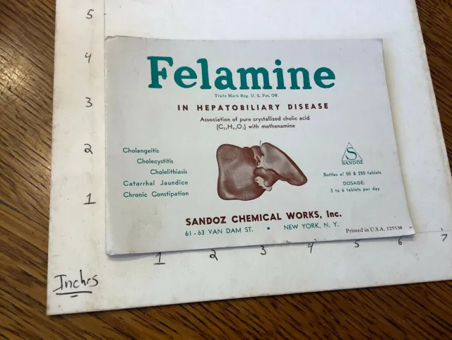 Original DRUG Blotter: FELAMINE in Hepatobiliary disease; Sandoz chemical works