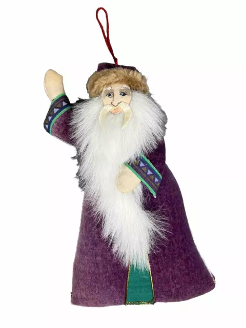 Vintage 8" Fabric Felt Santa ornament Father Christmas Hand Painted Face