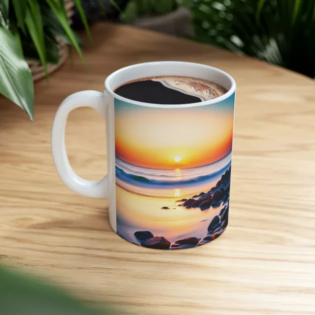 Rocky Beach Sunset Coffee Cup Ceramic Mug 11oz