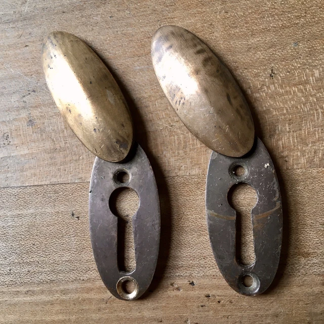 PAIR Antique Escutcheon Keyhole Brass Vintage Door Hardware Victorian Old Patina