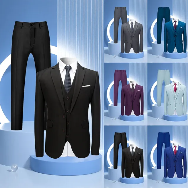 Mens 3 Piece Tuxedo Suits Slim Fit Suit Blazer Wedding Prom Jackets Vest&Trouser 3