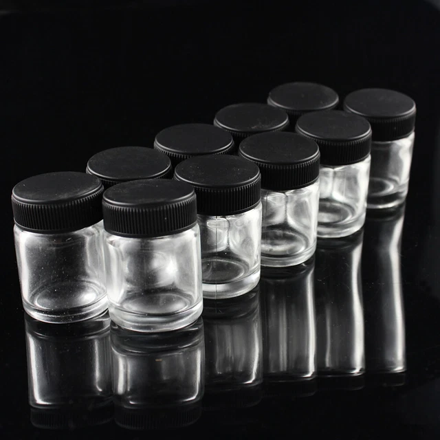 Kit 10 Bottiglie Vetro Per Aerografo Da 20cc Con Adattatori - Trasparenti Per Colori E Decorazioni