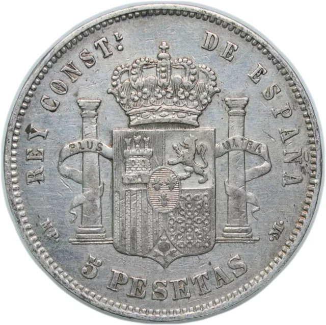 España Alfonso Xiii 1888 *18-88 Mpm 5 Pesetas Moneda Plata Mbc