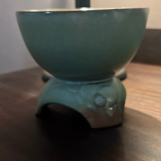 Frankoma Tri-Footed Bowl, Gorgeous Prairie Green Glaze W/Hints Of Brown, Vintage