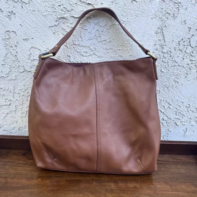 Kooba Brown Pebbled Leather Hobo Shoulder Bag Purse Single Strap Handbag Slouchy