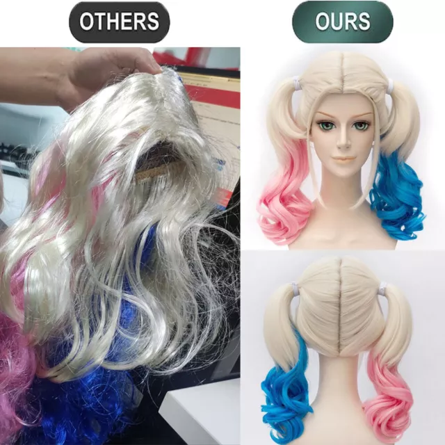 Harley Quinn Wig Pink Blue Gradient Suicide Squad Wig Cosplay Party Wig UK