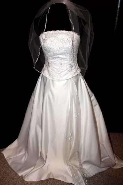 $1000 Allure Bridals Ivory satin bead bridal gown wedding dress SZ  6 - 8