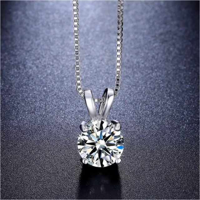 Lab Created AAA CZ Necklace 2 Carat Brilliant Cut Solitaire pendant Round Single