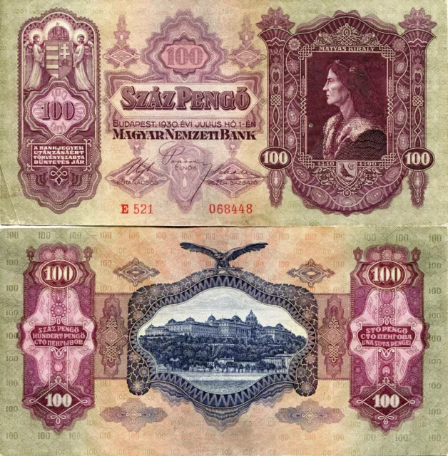 AUNC UNC Banknote 1930 Kingdom Hungary Hungarian 100 Szaz Pengo Matyas Kiraly