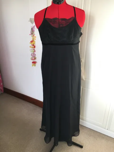 Wallis Black Chiffon & Lace Evening Maxi Dress-Lined Crossover Strappy Uk 12