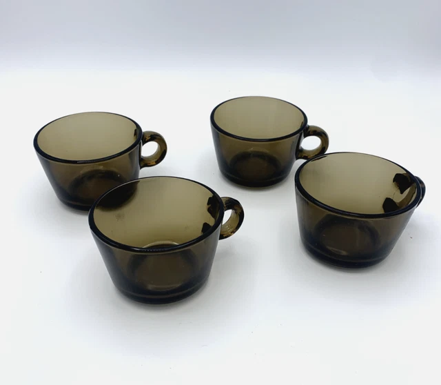Vereco Lot 4 tasses café verre bleu carrées 60s Vintage Blue