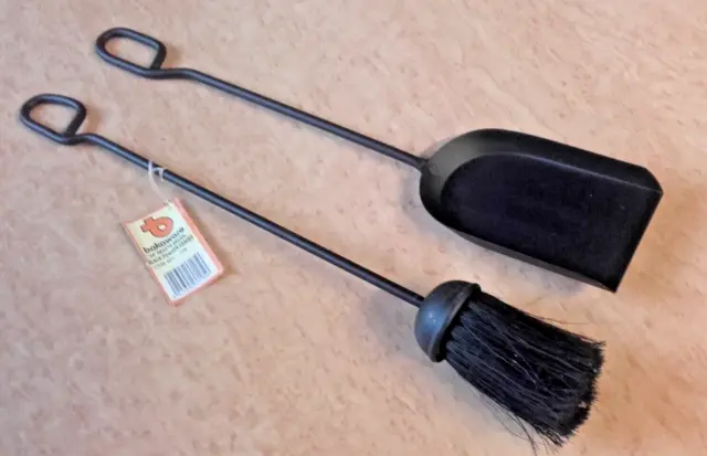 Hearth Brush & Shovel, Cleaning Open Fires 18", Black Wrought Iron.