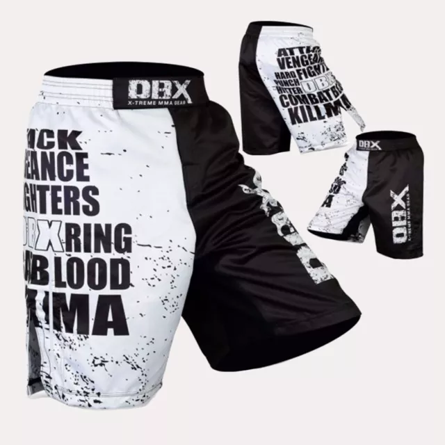 MMA Shorts Kick Boxing Grappling Mens Muay Thai Cage Fighting Black & White