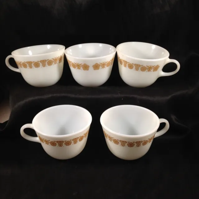 Set of 5 Vintage Corning Ware PYREX GOLDEN BUTTERFLY Coffee Tea Cups