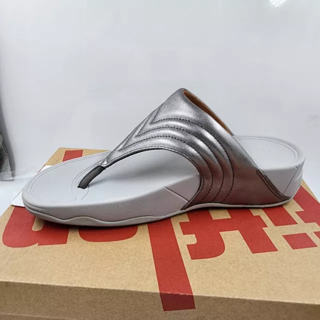 FitFlop Walkstar Leather Toe Post Sandals Women's 09 Pewter Open Thong Toe