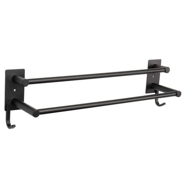 Dracelo Bathroom Towel Rack 16" Metal Double Holder Wall Mounted Matte Black