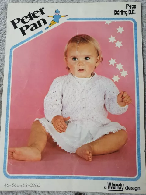 Peter Pan Vintage 1970s Knitting Pattern,  Baby Cardigan 18-22 inches