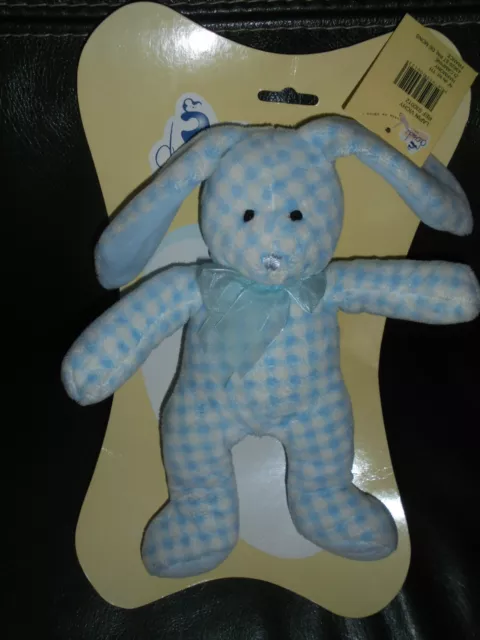 Doudou Doudi Peluche Lapin Vichy Bleu Et Blanc 25 cm Neuf