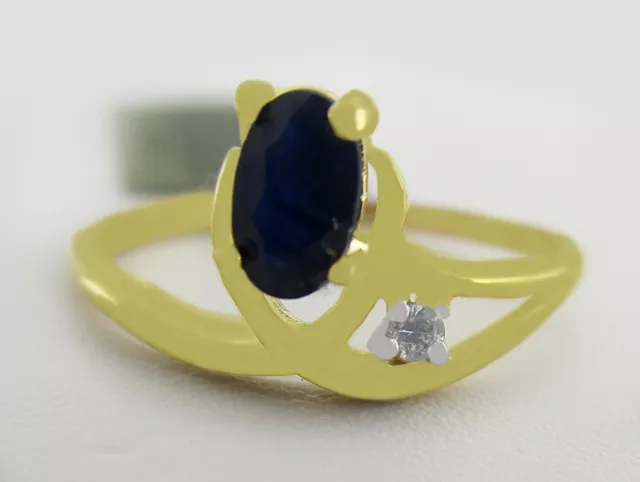 GENUINE 0.58 Cts BLUE SAPPHIRE & DIAMONDS RING 10K GOLD - Free Certificate