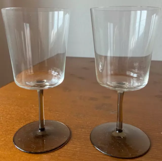 6 zarte Gläser Wein/Sherry Gläser Fuß Rauchglas Vintage - versandkostenfrei