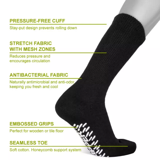 3, 6, or 12 Pairs Men's <NON SKID SOLE>Diabetic CREW circulatory Socks "GRIPPER"