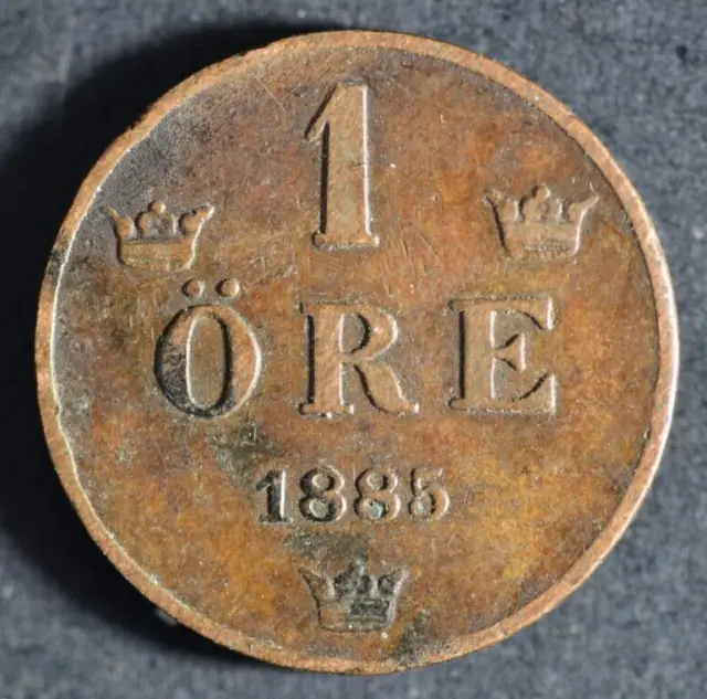 1885 Sweden 1 Ore Oscar II 16mm Bronze Coin, FREE SHIPPING