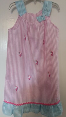Emily Rose Girl's Size 6 Pink and Blue Gingham Sundress With Little Unicorns EUC