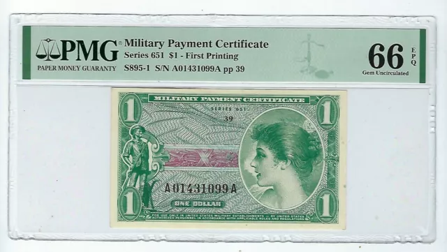 US MPC PMG Series 651 1 Dollar gem uncirculated 66 EPQ