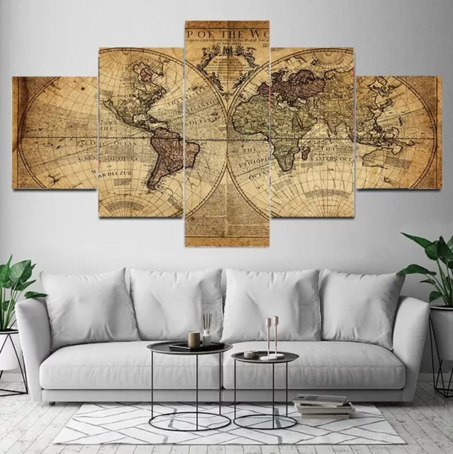 World Map Globe Canvas Painting Picture Home Decor Modern Abstract 5Pcs Wall Art