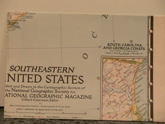 VINTAGE MAP OF USA Map of Rivers - Vintage 1947 National Geographic Map Southeastern United States.webp