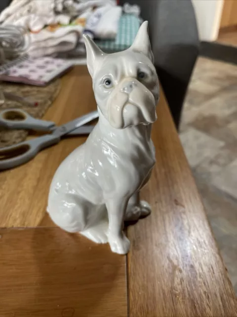 White Boxer Dog Sitting Figurine Ornament Great Definition 18x13cm