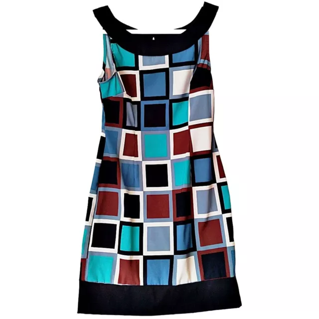 Connected Apparel Blue Geometric Print Sleeveless Sheath Dress Women's Size 12