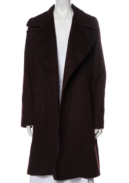 Fleurette Coat Long Wool Cashmere Open Front Wine Women Sz 16 NEW NWT N140