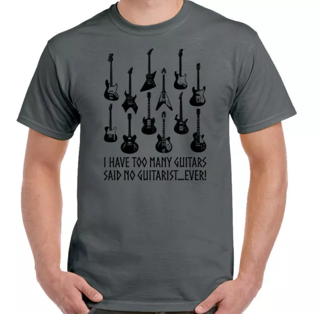 T-shirt chitarrista acustica elettrica I Have Too Many Guitars No Ever Men divertente