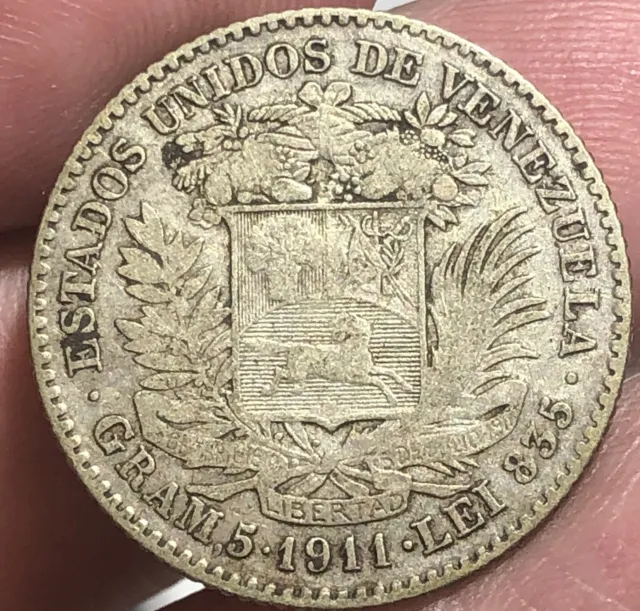 VENEZUELA KMY22 1 Bolivar 1911 Silver