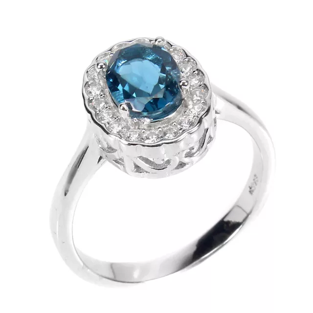 Irradiated Ovale Topaze Bleu Londres 8x6mm Simulé Zircone 925 Bague en Argent 2