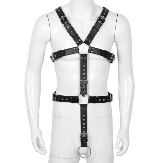 Sexy Herren Kunstleder Full Body Chest Harness Gothic Chastity Adjustable Kostüm