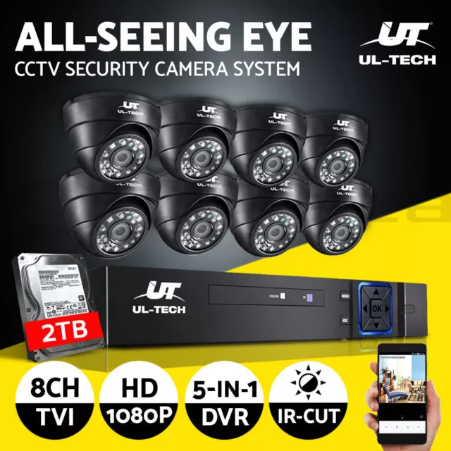 UL-tech CCTV Camera Security System 8CH DVR 8 Dome Cameras 2TB Hard Drive