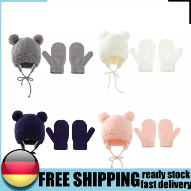Thickened Ear Protection Beanie Cap Kids Hats Gloves Knitted Plush Hat Gloves DE