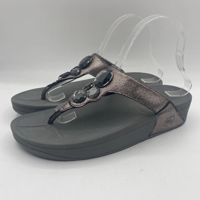 Fitflop Lunetta Metallic Jeweled Thong Sandals Womens Size 9 (2)